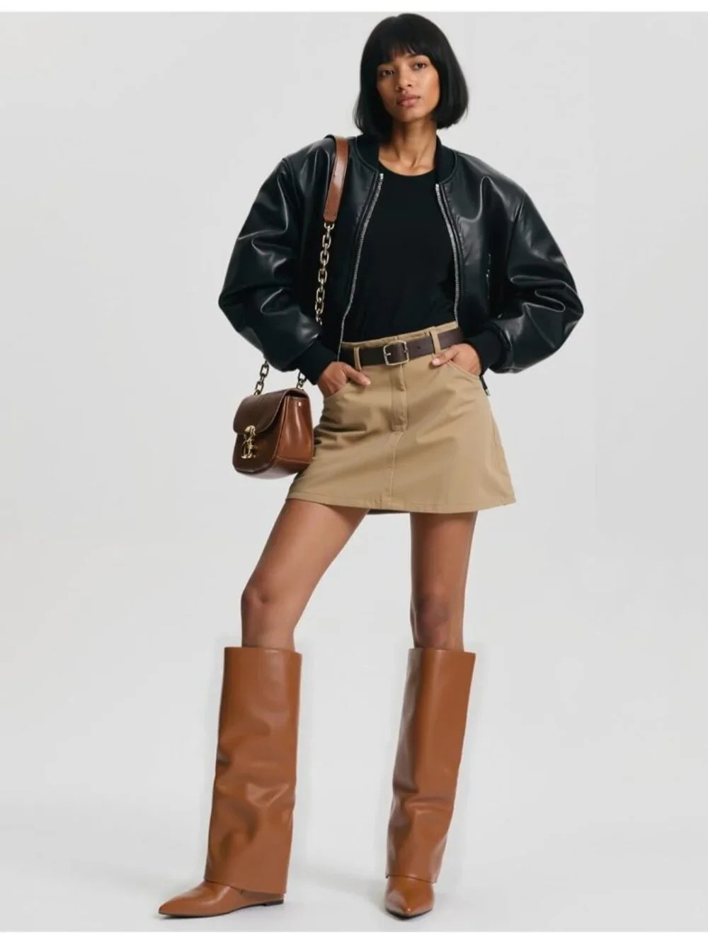 Women's Brown Pu Wedge Heel Pointed Toe Faux Leather Over The Knee Boots